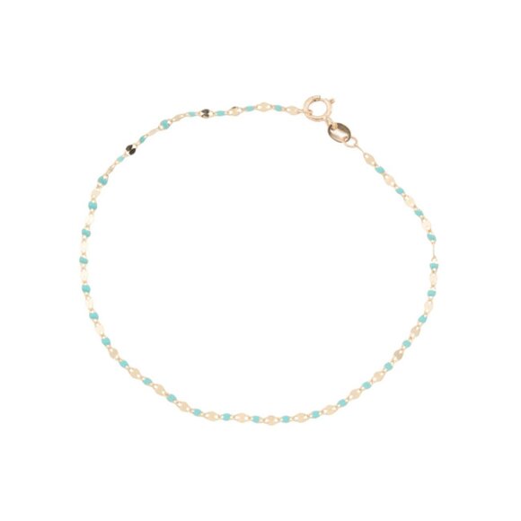 GOLDEN CLEF Turquoise Made In Italy 14k Gold Turquoise Enamel Delicate Bracelet - Picture 1 of 2